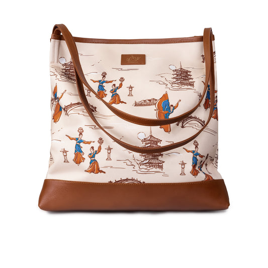 Lantern Grace Tote Bag with Leather Handle  Beige