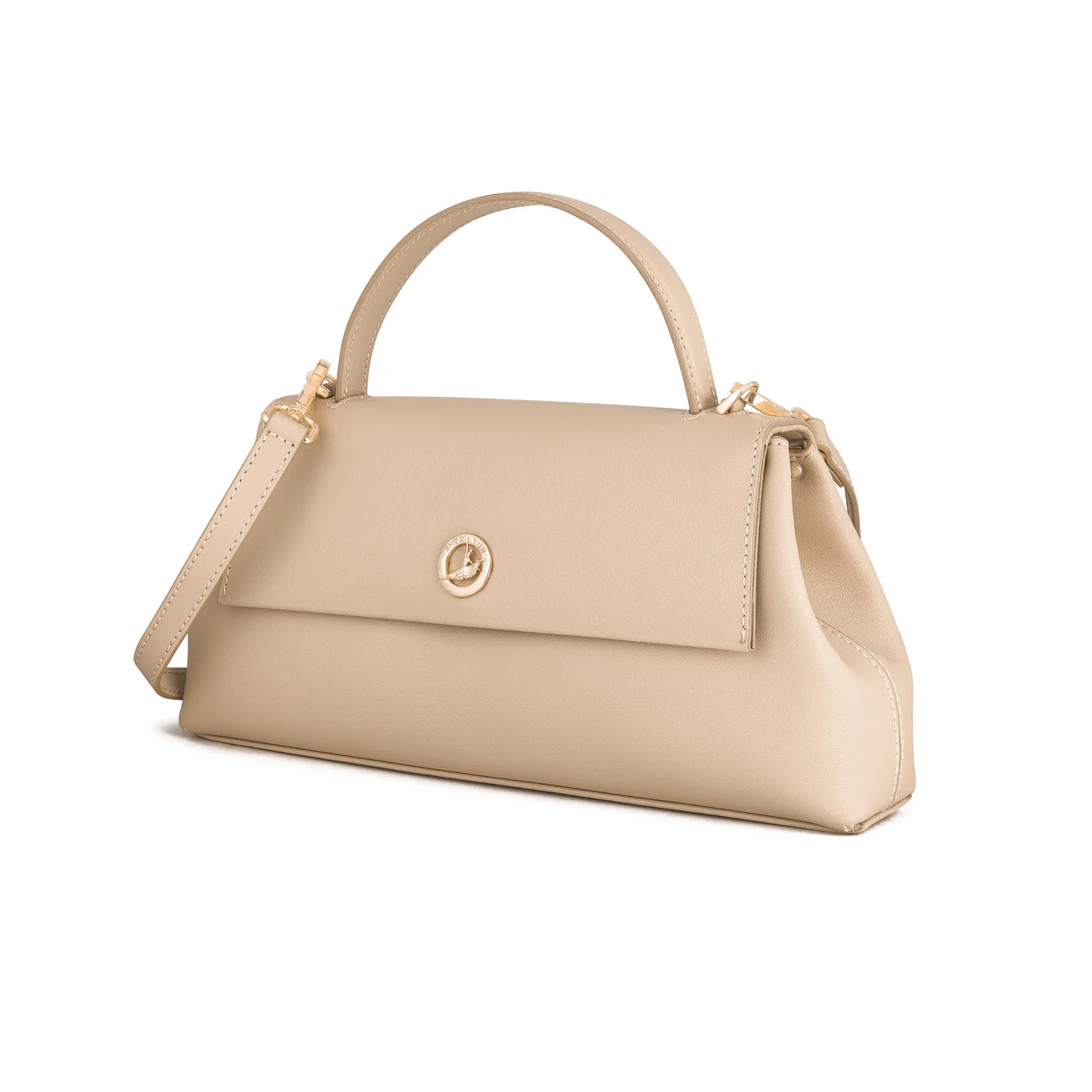 Italian Premium Leather Trapeze Bag  Beige