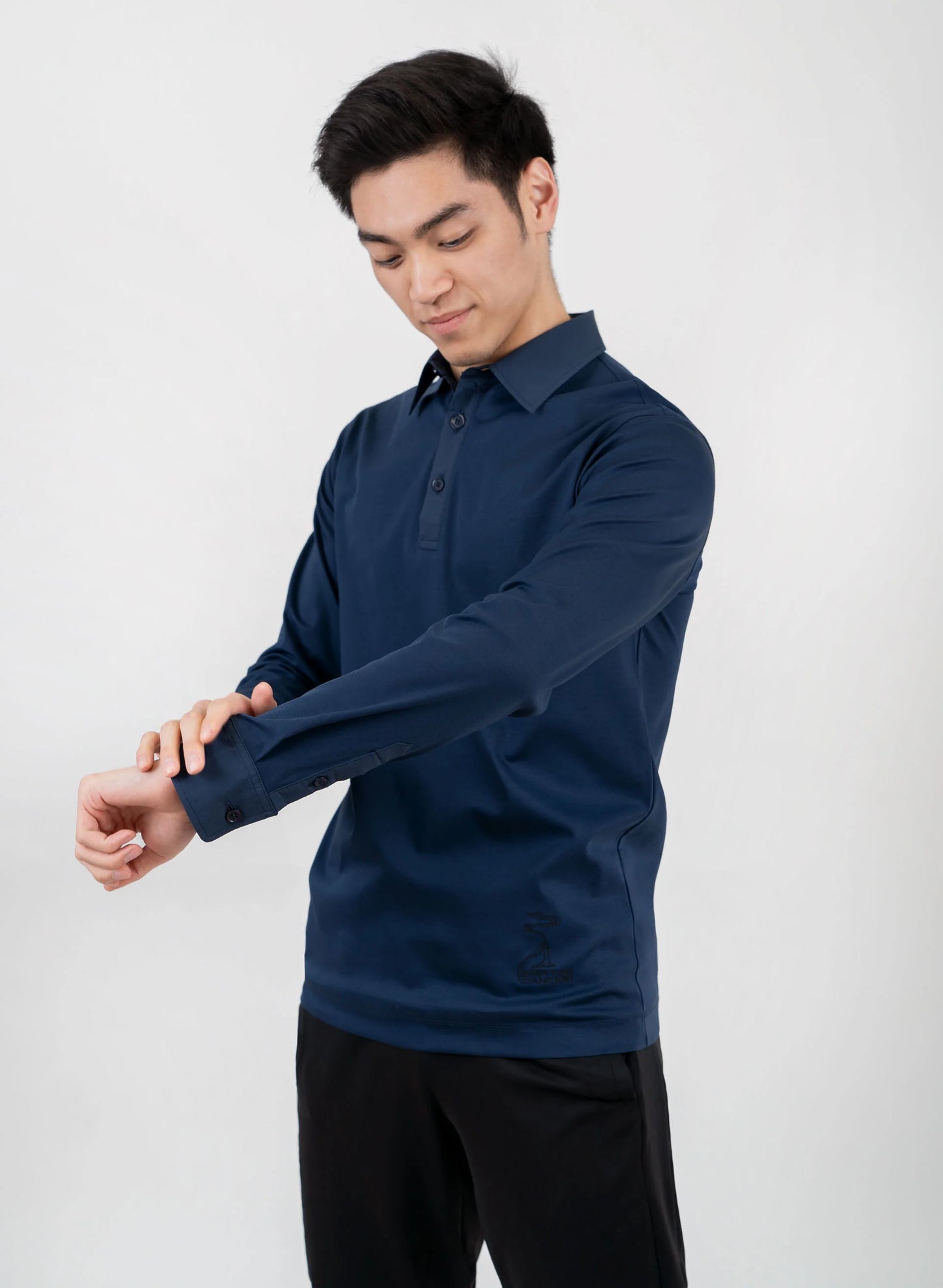 Men's Woven Trim Mercerized-Cotton Polo Navy