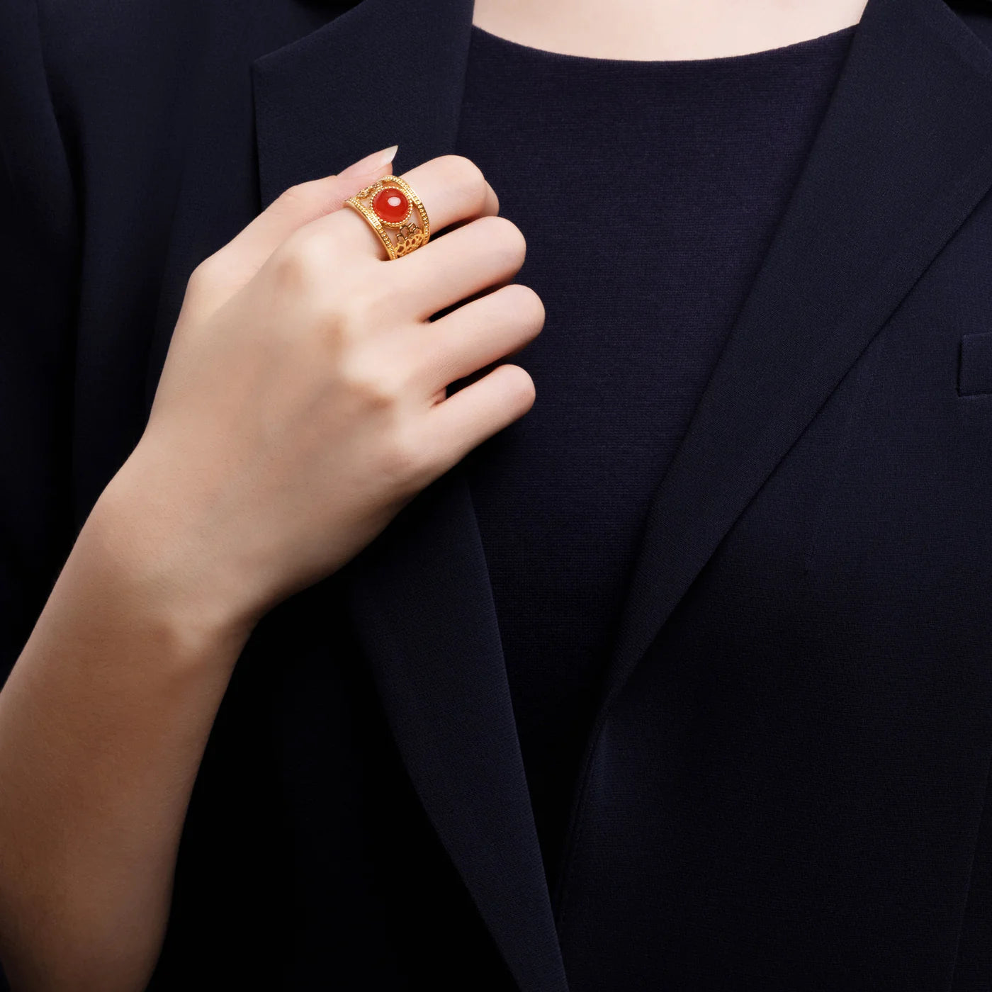 Golden Tang Peony Ring - Orange