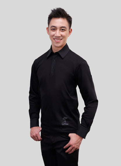 Men's Woven Trim Mercerized-Cotton Polo Black