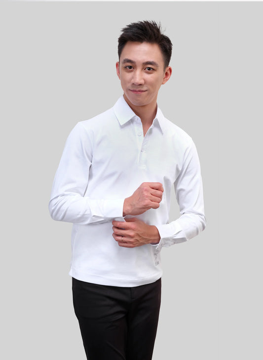 Men's Woven Trim Mercerized-Cotton Polo White