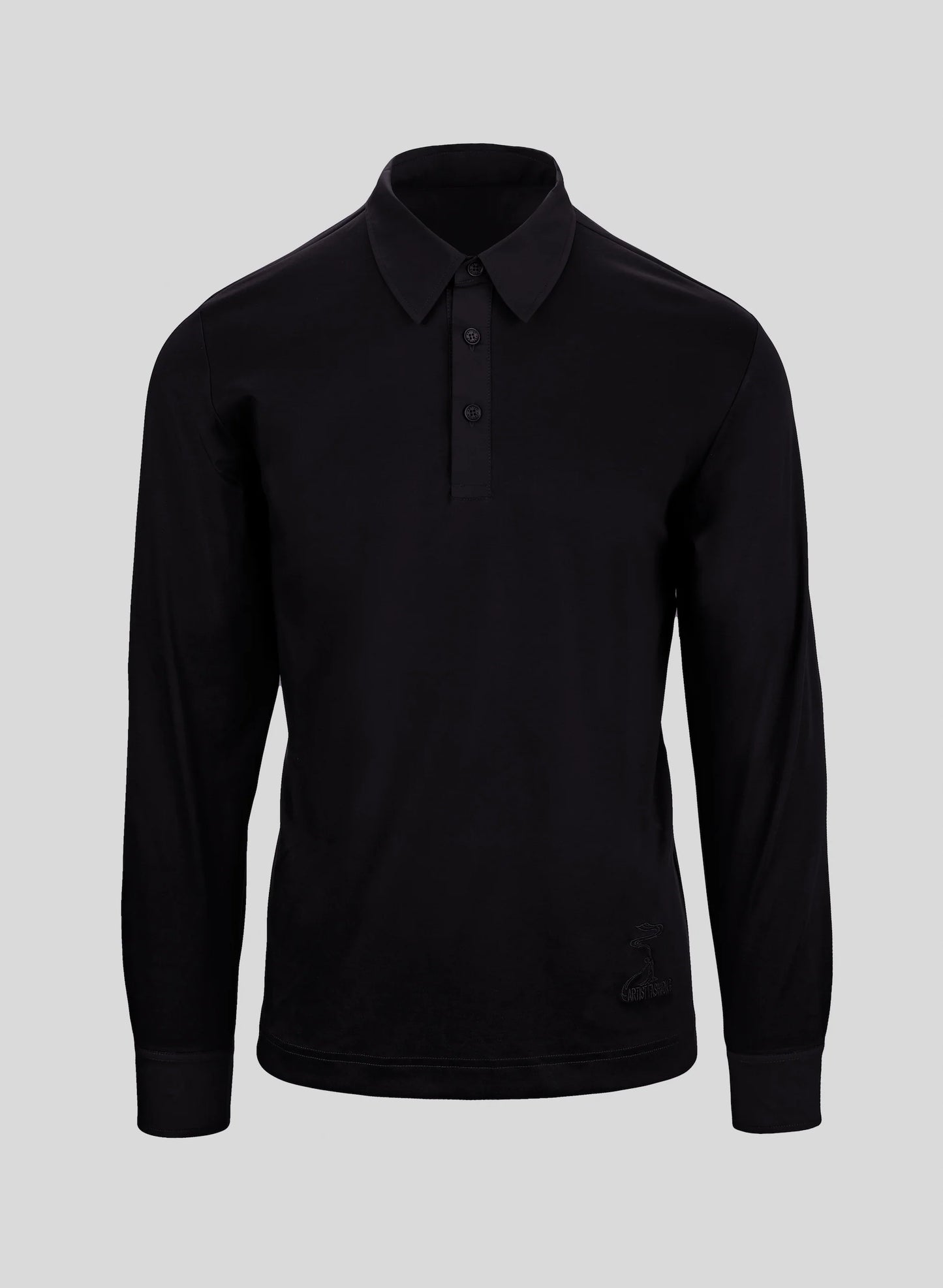 Men's Woven Trim Mercerized-Cotton Polo Black