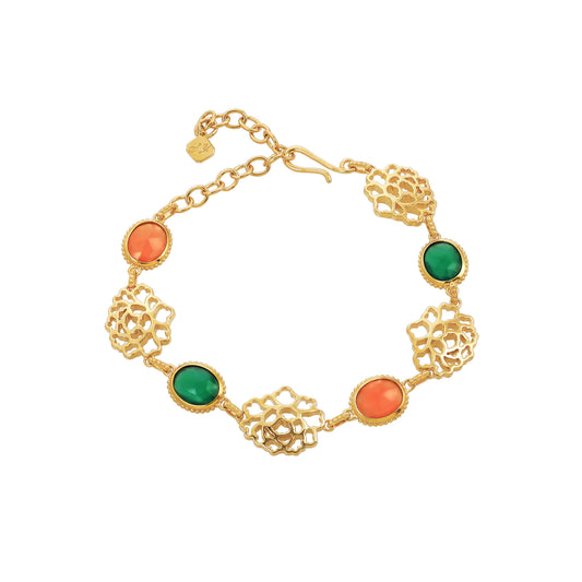 Majestic Tang Peony Bouquet Bracelet Gold Vermeil