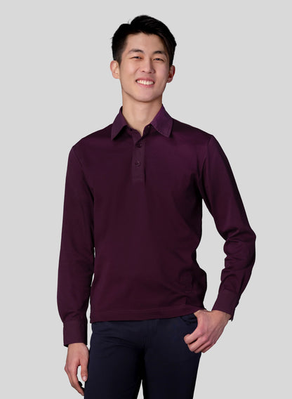 Men's Woven Trim Mercerized-Cotton Polo - Burgundy