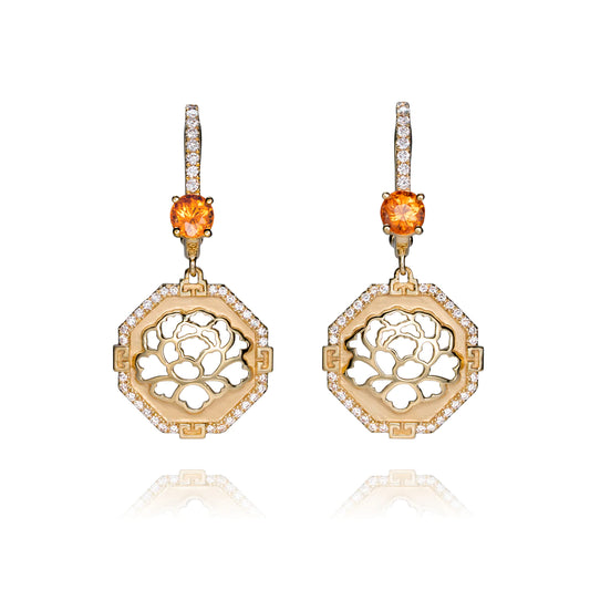 The Tang Elegance Earrings 18kt Yellow Gold with Spessartite Garnet