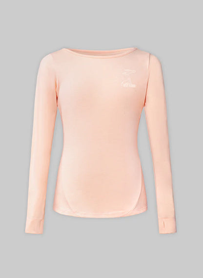 Women's Boat Neck Ventilated Dance Shirt - Peach